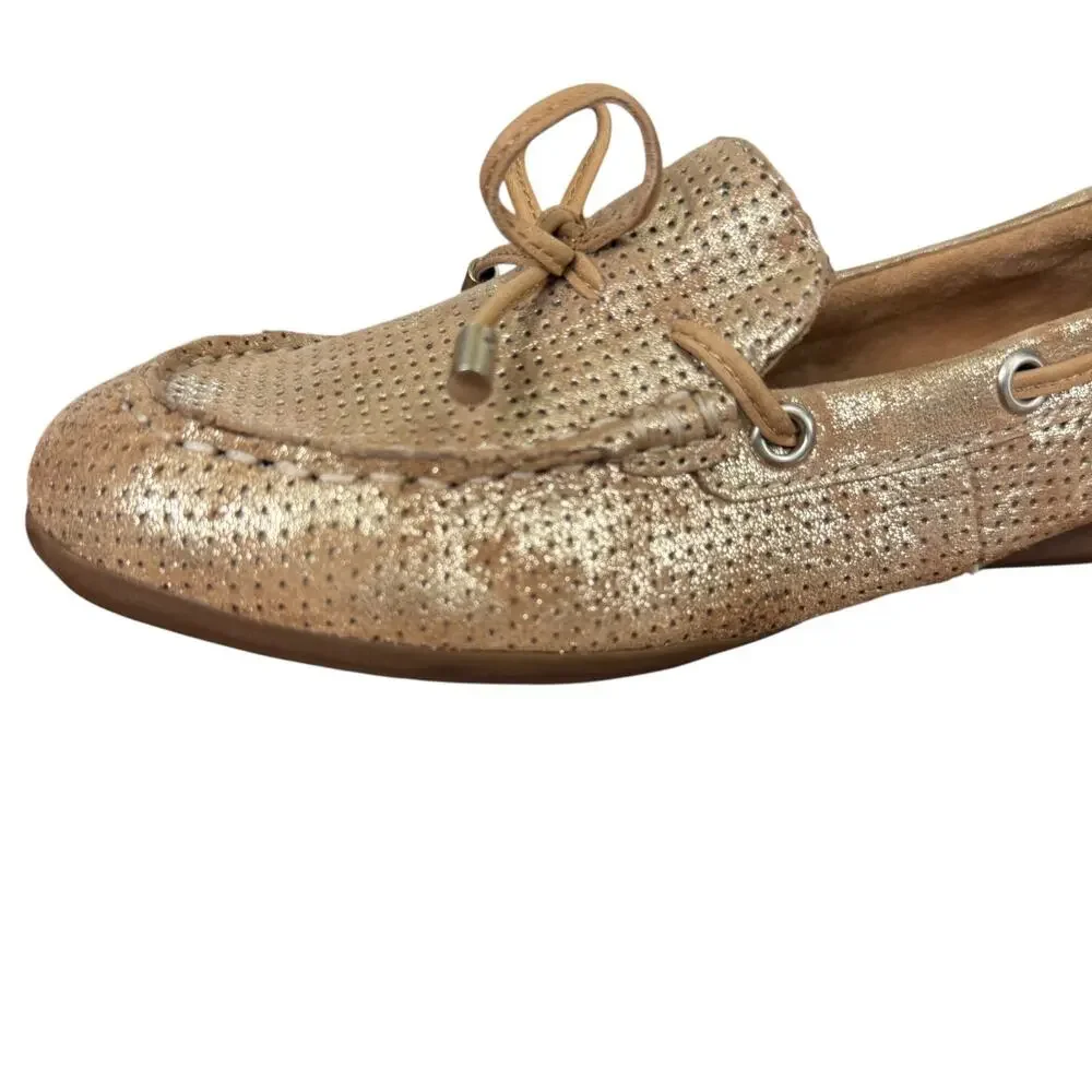 Comfortiva Gold Perforated Leather Slip On Flats Loafers Comfort Shoes sz 7 M
